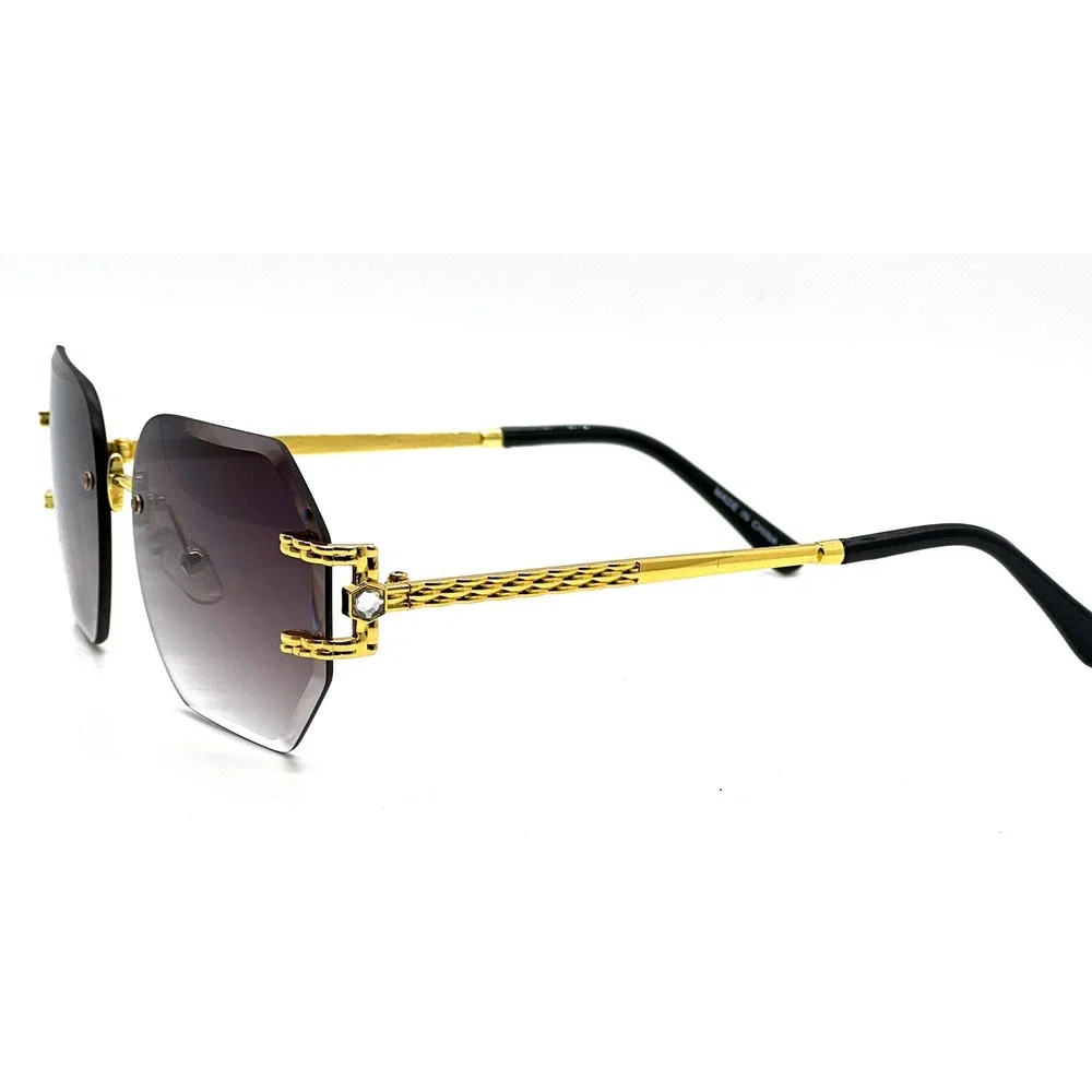 Sunglasses Men Fashion Designer Octagon Gold Frame Fashion Black Tinted Lens New